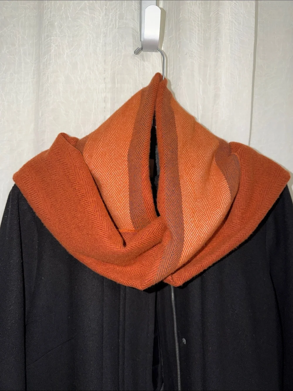 STUDIO HOP herringbone rust burnt orange cashmere blend fringe scarf
